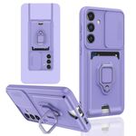 Custodia per telefono in silicone con porta carte magnetica scorrevole Camshield per Samsung Galaxy S22+ 5G (viola chiaro)