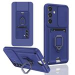Custodia per telefono in silicone con porta carte magnetico scorrevole Camshield per Samsung Galaxy S22+ 5G (verde notte scuro)