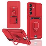 Custodia per telefono in silicone con porta carte magnetica scorrevole Camshield per Samsung Galaxy S22+ 5G (blu navy)