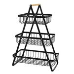 Cestino per frutta portatile a 3 strati, in ferro, rimovibile, per soggiorno, cucina, pane, snack, cestino portaoggetti, colore: nero