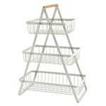 Cestino portafrutta portatile a 3 strati, in ferro, rimovibile, per soggiorno, cucina, pane, snack, cestino portaoggetti, colore: bianco