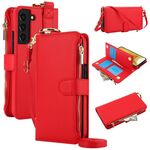 Per Samsung Galaxy S22 5G Custodia a tracolla multifunzionale in pelle con anello a tracolla (rossa)