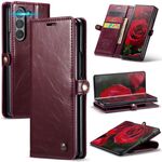 Custodia per telefono in pelle Flip con texture Crazy Horse per Samsung Galaxy Z Fold6 5G CaseMe 003 (vino rosso)