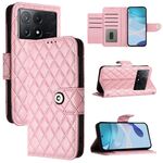 Per Xiaomi Poco X6 Pro / Redmi K70E Custodia per telefono in pelle con texture rombica con cordino (rosa)