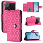 Per Xiaomi Poco X6 Pro / Redmi K70E Custodia per telefono in pelle con texture rombica con cordino (Rosa rossa)