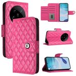 Per Xiaomi 14 Custodia per telefono in pelle con texture ultra rombica con cordino (rosa rosso)