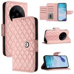 Per Xiaomi 14 Ultra Rhombic Texture Flip Custodia in Pelle con Lanyard (Rosa Corallo)