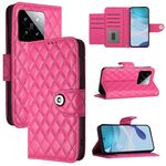 Per Xiaomi 14 Custodia per cellulare in pelle con texture rombica con cordino (rosa rossa)