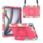 Per iPad Air 11 2024 Maniglia con impugnatura Custodia in silicone ibrido per PC Tablet con cinturino (Camouflage Rose Red)