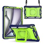 Per iPad Air 11 2024 Maniglia con impugnatura Custodia ibrida in silicone per tablet PC con cinturino (giallo blu scuro verde)