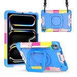 Per iPad Pro 11 2024 Custodia con impugnatura in silicone ibrida per tablet PC con cinturino (blu mimetico)