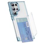 Per Samsung Galaxy S22 Ultra 5G Porta carte di credito Custodia per telefono in TPU ibrido acrilico (blu trasparente)