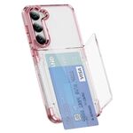 Custodia per telefono ibrida in acrilico TPU per Samsung Galaxy S23+ 5G porta carte (rosa trasparente)