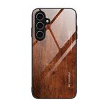 Per Samsung Galaxy S24 FE 5G Custodia per cellulare in vetro con venature del legno (marrone scuro)