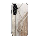Per Samsung Galaxy S24 FE 5G Custodia per cellulare in vetro con venature del legno (grigio)