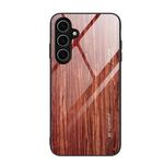 Per Samsung Galaxy S24 FE 5G Custodia per cellulare in vetro con venature del legno (caffè)