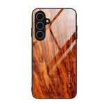Per Samsung Galaxy S24 FE 5G Custodia per cellulare in vetro con venature del legno (marrone chiaro)