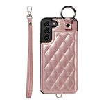 Per Samsung Galaxy S22+ 5G Custodia per cellulare con texture rombica con cordino corto (oro rosa)