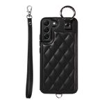 Per Samsung Galaxy S22+ 5G Custodia per cellulare con texture rombica con cordino corto (nero)