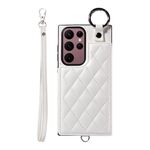 Per Samsung Galaxy S22 Ultra 5G Custodia per cellulare con texture rombica con cordino corto (bianco)