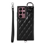 Per Samsung Galaxy S22 Ultra 5G Custodia per carta con texture rombica con cordino corto (nero)