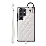 Per Samsung Galaxy S24 Ultra 5G Custodia per cellulare con texture rombica con cordino corto (bianco)