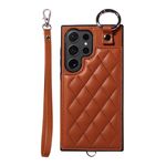 Per Samsung Galaxy S24 Ultra 5G Custodia per carta con texture rombica con cordino corto (marrone)