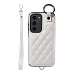 Per Samsung Galaxy S23 5G Custodia per cellulare con texture rombica con cordino corto (bianco)