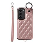 Per Samsung Galaxy S23 5G Custodia per telefono con trama rombica e cordino corto (oro rosa)
