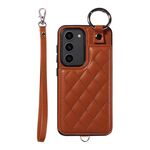 Per Samsung Galaxy S23 5G Custodia per cellulare con texture rombica con cordino corto (marrone)