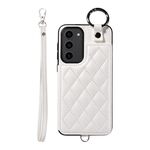 Per Samsung Galaxy S23+ 5G Custodia per cellulare con texture rombica con cordino corto (bianco)