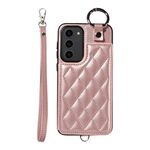 Per Samsung Galaxy S23+ 5G Custodia per cellulare con texture rombica con cordino corto (oro rosa)