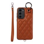 Per Samsung Galaxy S23+ 5G Custodia per cellulare con texture rombica con cordino corto (marrone)