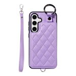Per Samsung Galaxy S24 5G Custodia per cellulare con texture rombica con cordino corto (viola)