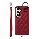 Per Samsung Galaxy S24 5G Custodia per cellulare con texture rombica con cordino corto (rosso vino)