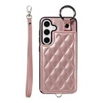 Per Samsung Galaxy S24 5G Custodia per cellulare con texture rombica con cordino corto (oro rosa)
