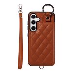 Per Samsung Galaxy S24 5G Custodia per telefono con trama rombica e cordino corto (marrone)