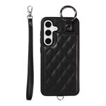 Per Samsung Galaxy S24 5G Custodia per cellulare con texture rombica con cordino corto (nero)
