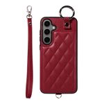 Per Samsung Galaxy S24+ 5G Custodia per telefono con trama rombica e cordino corto (rosso vino)