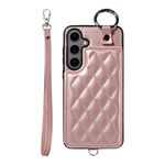 Per Samsung Galaxy S24+ 5G Custodia per cellulare con texture rombica con cordino corto (oro rosa)