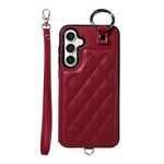 Per Samsung Galaxy S23 FE 5G Custodia per cellulare con texture rombica con cordino corto (rosso vino)