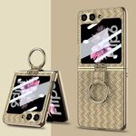 Per Samsung Galaxy Z Flip6 GKK Custodia per telefono con trama intrecciata placcatura integrata con supporto ad anello (oro champagne)