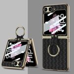 Per Samsung Galaxy Z Flip6 GKK Custodia per telefono con trama intrecciata placcatura integrata con supporto ad anello (nero)
