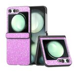 Per Samsung Galaxy Z Flip6 Custodia per telefono antiurto in polvere glitterata in tre parti (rosa scuro)