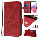 Custodia antifurto in pelle RFID rosa goffrata per Samsung Galaxy S22 Ultra 5G (rossa)