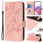 Custodia antifurto in pelle RFID rosa goffrata per Samsung Galaxy S22+ 5G (rosa)