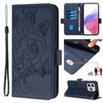 Per Ulefone Note 18 Ultra Custodia in pelle antifurto RFID con motivo a rose in rilievo (blu scuro)