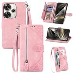 Custodia per telefono in pelle con cerniera fiore in rilievo Xiaomi Redmi 13 4G (rosa)