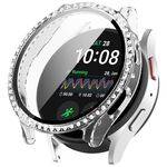 Per Samsung Galaxy Watch 7 44mm PC a fila singola Diamond + custodia protettiva per orologio integrata con pellicola temperata (bianco trasparente)