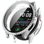 Per Samsung Galaxy Watch 7 44mm PC Diamond a fila singola + custodia protettiva per orologio integrata con pellicola temperata (Argento)